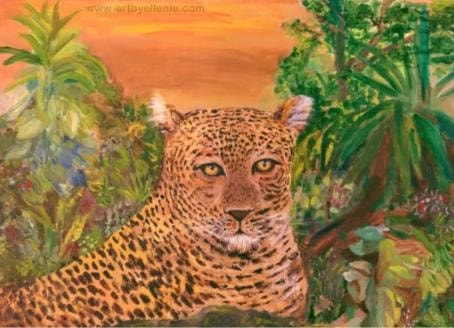 Spotted leopard at sunset artwork